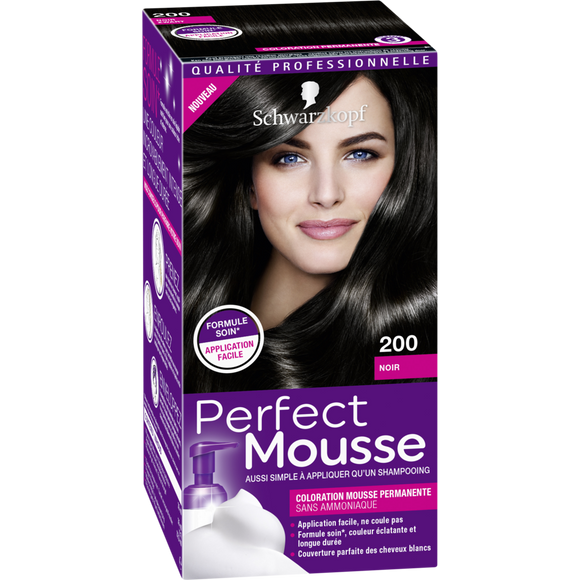 Coloration permanente 200 noir SCHWARZKOPF PERFECT MOUSSE - 182ml