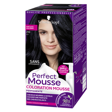 Coloration permanente 210 noir glacé SCHWARZKOPF PERFECT MOUSSE - 182ml