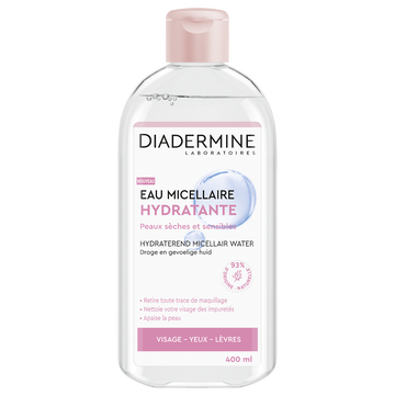 Eau micellaire hydratante pour peaux sèches et sensibles DIADERMINE, flacon de 400ml