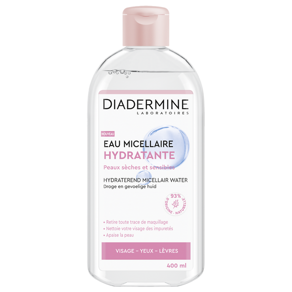 Eau micellaire hydratante pour peaux sèches et sensibles DIADERMINE, flacon de 400ml