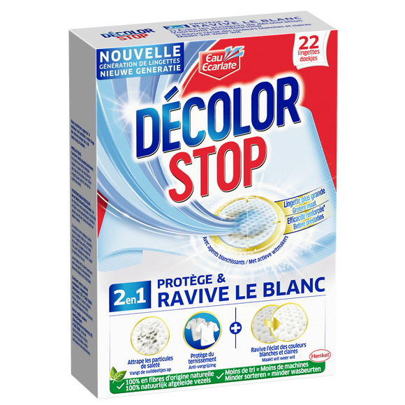 Lingette anti-décoloration ravive le blanc DECOLOR STOP - 22 lingettes