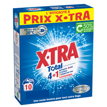 Lessive poudre total 4 plus 1 propreté éclat fraîcheur X-TRA - 10 lavages
