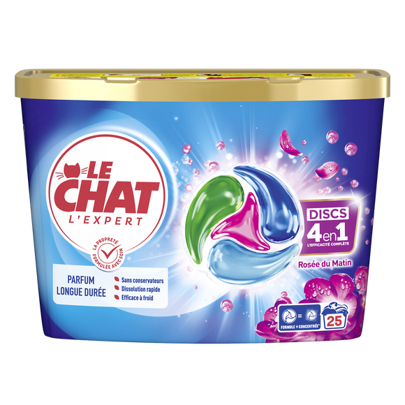 LE CHAT - Lessive en doses - 4 en 1 - Rosée du Matin - 25 lavages - 413 g