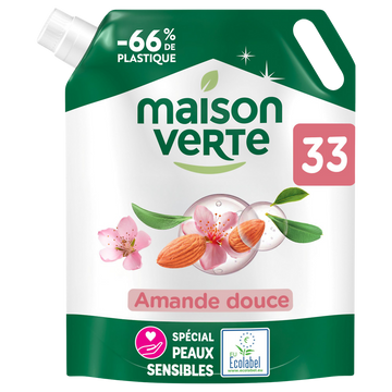 MAISON VERTE - Lessive liquide - Pour bébé,Hypoallergénique - Amande douce - 33 lavages - 1.485 l