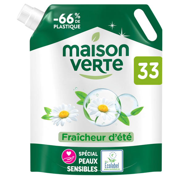 MAISON VERTE - Lessive liquide - Fraicheur d'été - 33 lavages - 1.485l