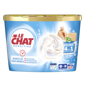 LE CHAT - Lessive en doses - Hypoallergénique - 4 en 1 - Aloe Vera &Marseille - 23 lavages - 380 g