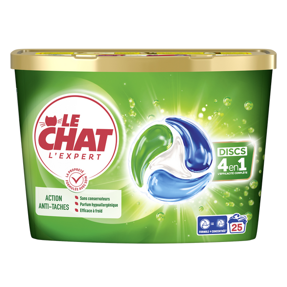LE CHAT - Lessive en doses - Hypoallergénique - 4 en 1 - 25 lavages -413 g