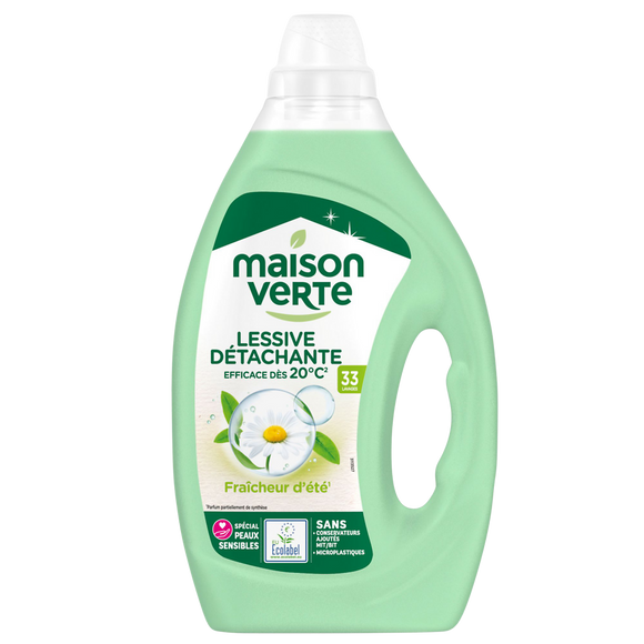 MAISON VERTE - Lessive liquide - Fraicheur d'été - 33 lavages - 1.485l