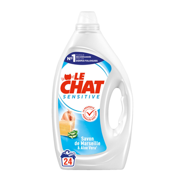 Lessive LE CHAT Sensitive Savon de Marseille et Aloe Vera 24 lavages