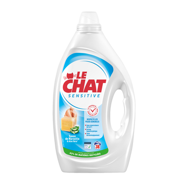 Lessive LE CHAT sensitive savon de Marseille & aloe vera 38 lavages 1,71L