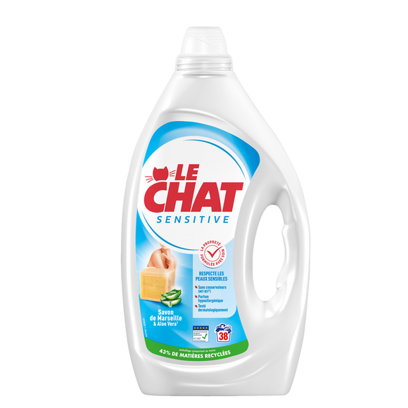 Lessive LE CHAT sensitive savon de Marseille & aloe vera 38 lavages 1,71L