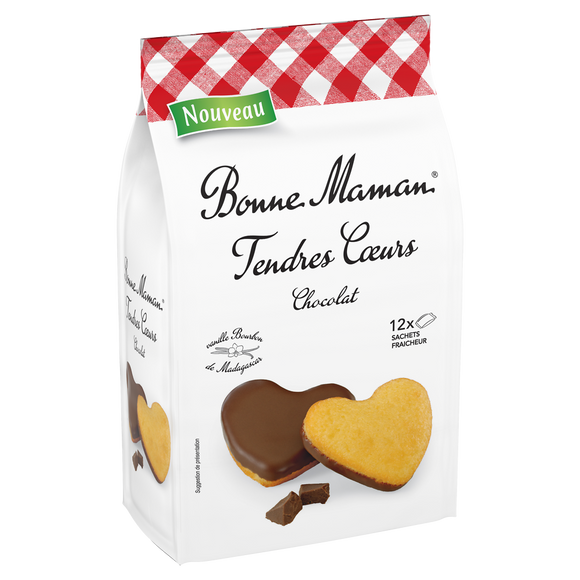 Gâteaux Tendres Coeurs nappés chocolat BONNE MAMAN - x12 sachets - Lepaquet de 300g