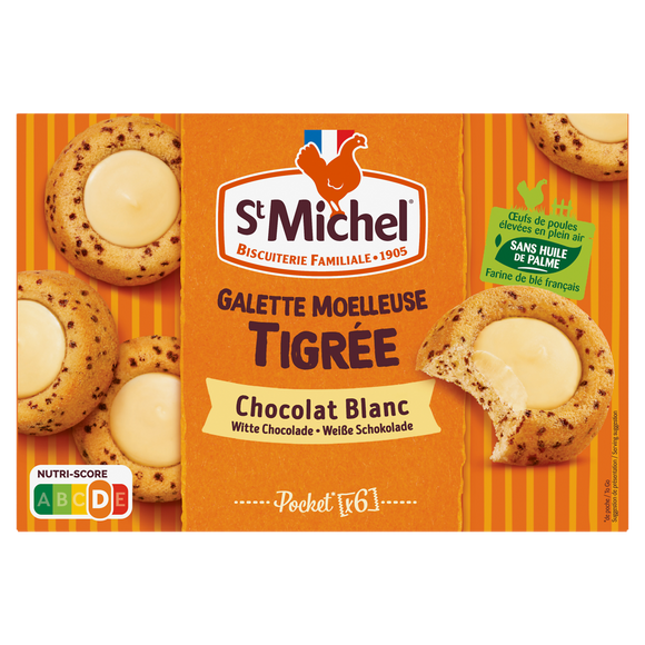 Galette moelleuse tigrée nappée au chocolat blanc, ST MICHEL, 180g
