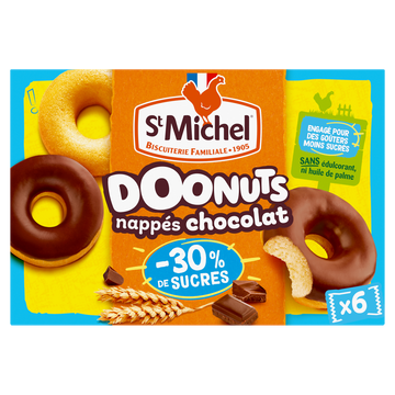 Doonuts nappés chocolat -30% de sucres ST MICHEL, x6, 150g