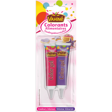 Préparations gélifiées de colorants alimentaires rose violet jaune etvert VAHINE, 20g
