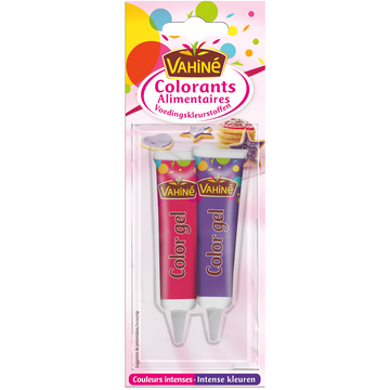 Préparations gélifiées de colorants alimentaires rose violet jaune etvert VAHINE, 20g