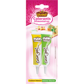 Préparations gélifiées de colorants alimentaires rose violet jaune etvert VAHINE, 20g