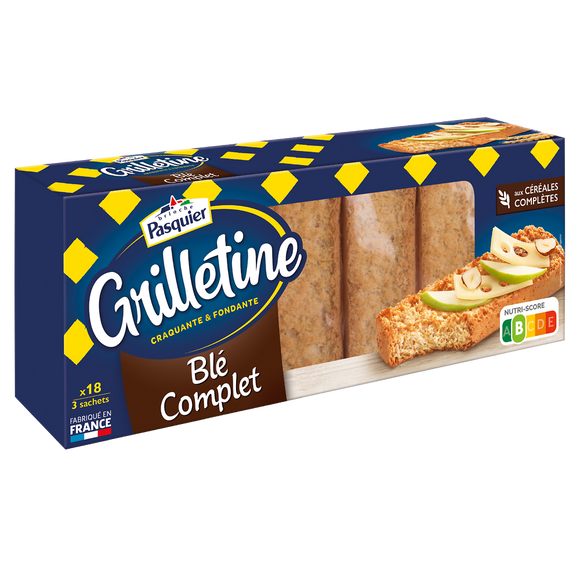 Tartines de pain grillées Blé complet Grilletine PASQUIER - Paquet de242g