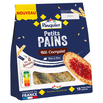 Petits pain grillés au blé complet PASQUIER, sachet 225g