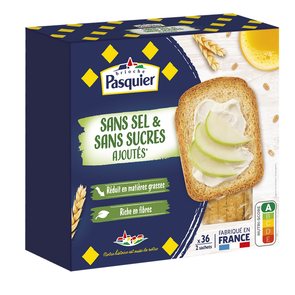 Biscottes sans sel & sans sucre ajoutés PASQUIER, 36 tranches, 300g