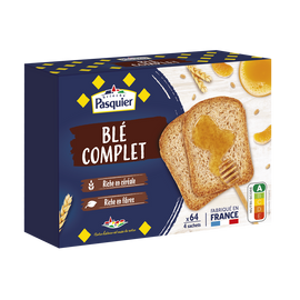 Biscottes au blé complet PASQUIER, boîte 64 tranches, 550g
