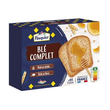 Biscottes au blé complet PASQUIER, boîte 64 tranches, 550g