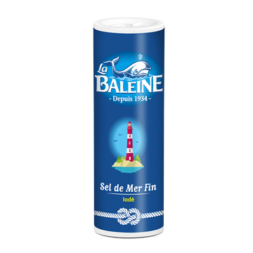 Sel fin de mer iodé LA BALEINE, salière en plastique de 250g