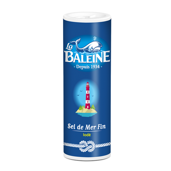 Sel fin de mer iodé LA BALEINE, salière en plastique de 250g