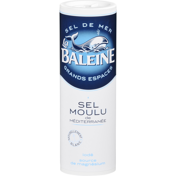 Sel fin de mer iodé LA BALEINE, salière en plastique de 250g