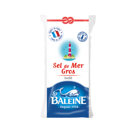 Gros sel blanc iodé LA BALEINE, sachet de 1kg