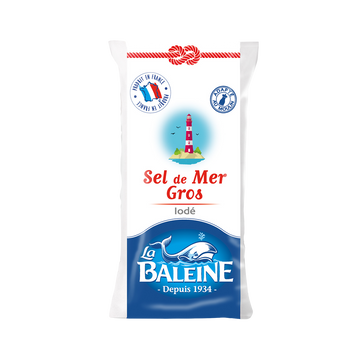 Gros sel blanc iodé LA BALEINE, sachet de 1kg