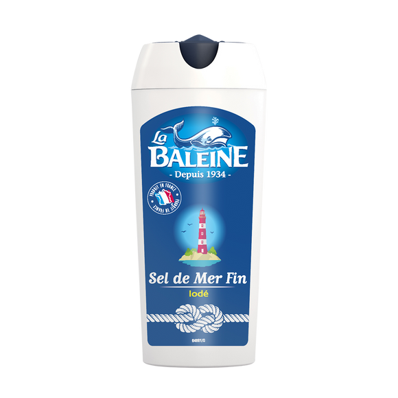 Sel de mer extra fin iodé LA BALEINE, boîte de 125g