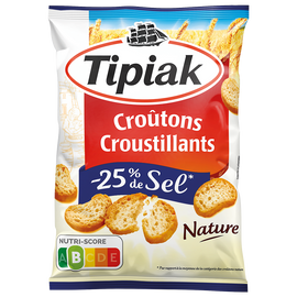 Croûtons nature -25% sel TIPIAK, sachet de 80g