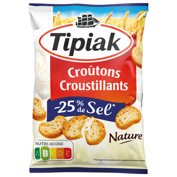 Croûtons nature -25% sel TIPIAK, sachet de 80g