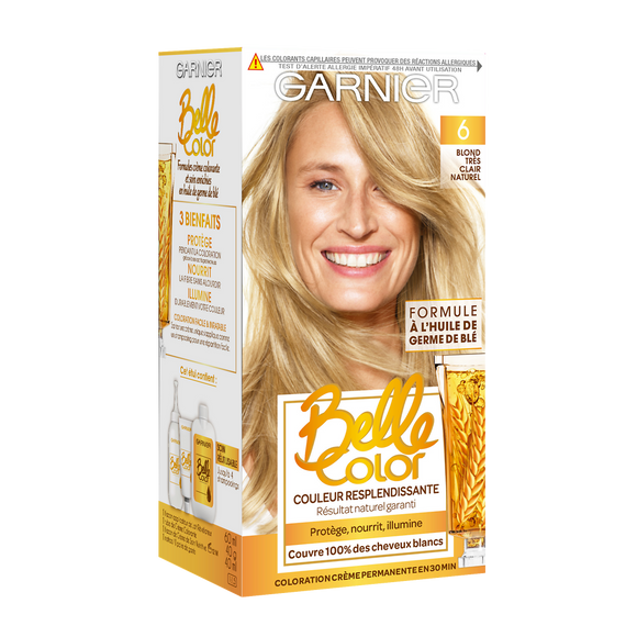 Coloration cheveux n°6 blond très clair permanente belle color GARNIER