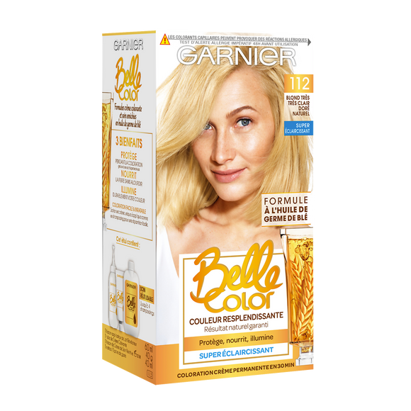 Coloration cheveux n°112 blond très clair doré belle color GARNIER