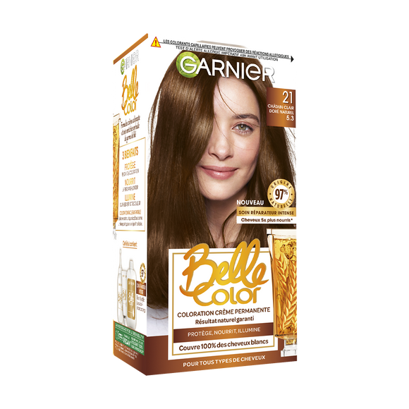 Coloration cheveux n°21 châtain clair doré permanente belle color GARNIER
