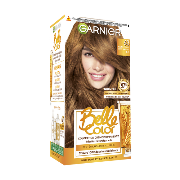 Coloration cheveux n°63 blond foncé doré permanente belle color GARNIER
