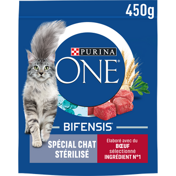 Croquettes pour chat adulte stérilisé Boeuf, Blé PURINA ONE - 450g
