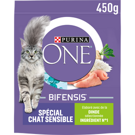 Croquettes pour chat adulte SENSIBLE Dinde, Riz PURINA ONE - 450g