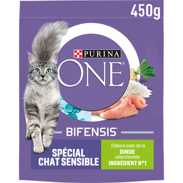 Croquettes pour chat adulte SENSIBLE Dinde, Riz PURINA ONE - 450g