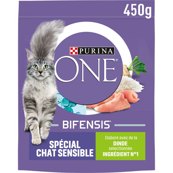 Croquettes pour chat adulte SENSIBLE Dinde, Riz PURINA ONE - 450g