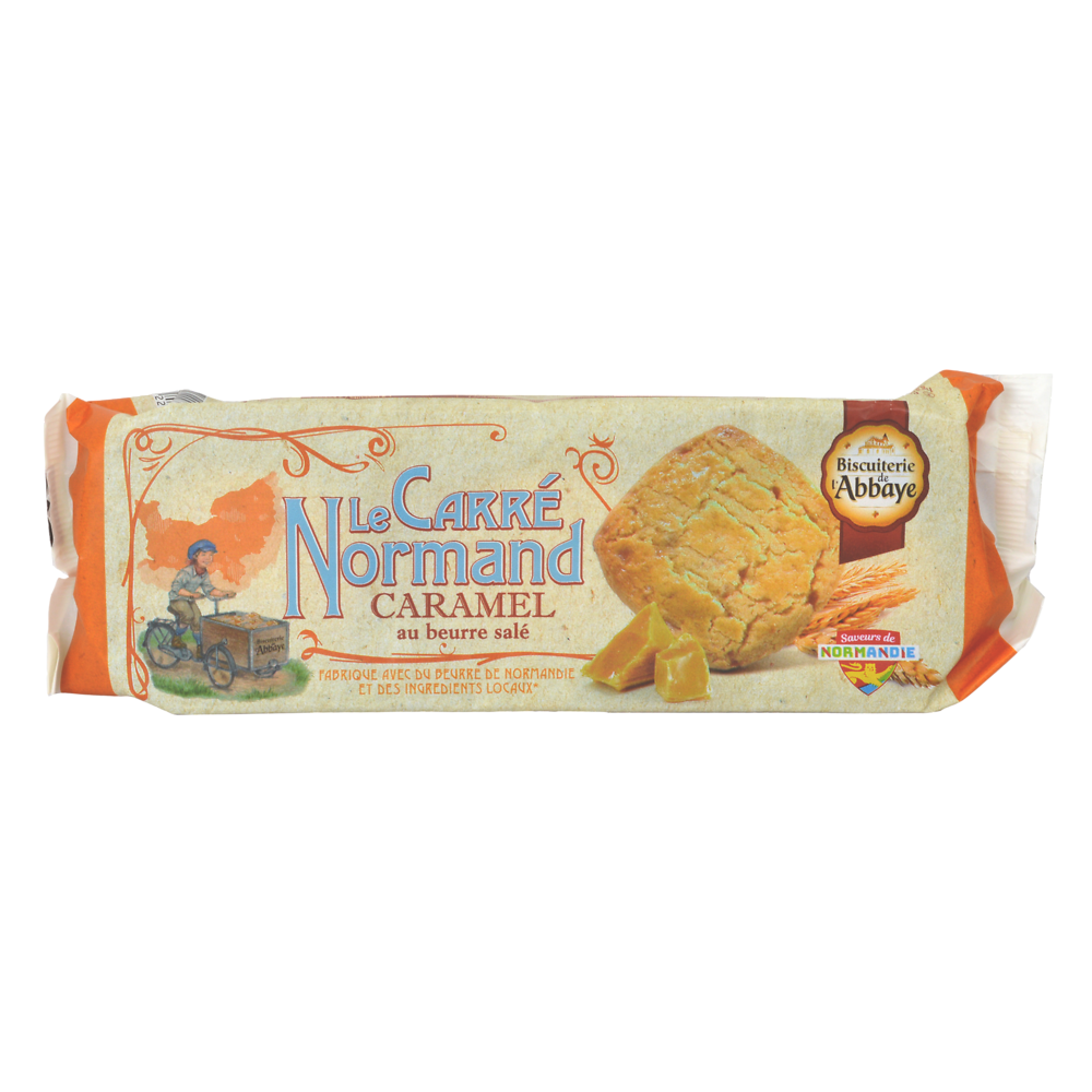 Biscuit Le Carré normand caramel beurre salé BISCUITERIE DE L'ABBAYE,sachet de 1 40g