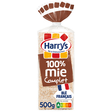 Pain de mie 100% Mie Complet sans croûte sans additifs HARRYS - 500g