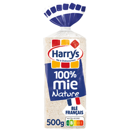 Pain de mie 100% Mie Nature sans croûte petites tranches HARRYS - 500G