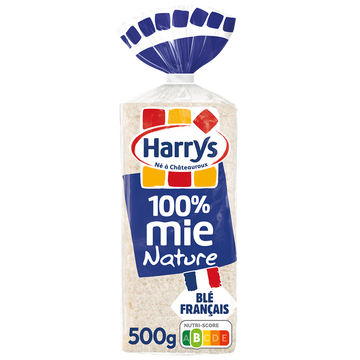 Pain de mie 100% Mie Nature sans croûte petites tranches HARRYS - 500G