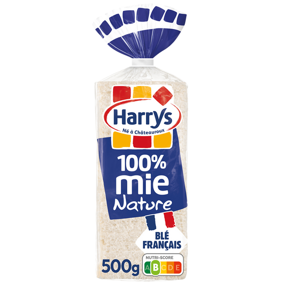 Pain de mie 100% Mie Nature sans croûte petites tranches HARRYS - 500G
