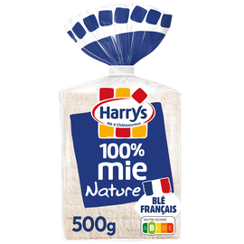Pain de mie 100% Mie Nature sans croûte grandes tranches HARRYS - 500g