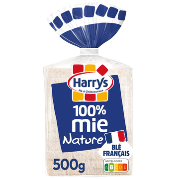 Pain de mie 100% Mie Nature sans croûte grandes tranches HARRYS - 500g