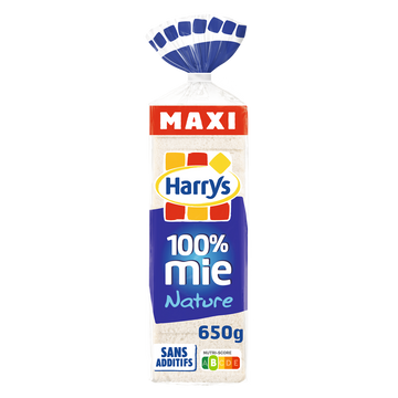 Pain de mie 100% Mie Nature sans croûte Maxi sans additifs HARRYS - 650g